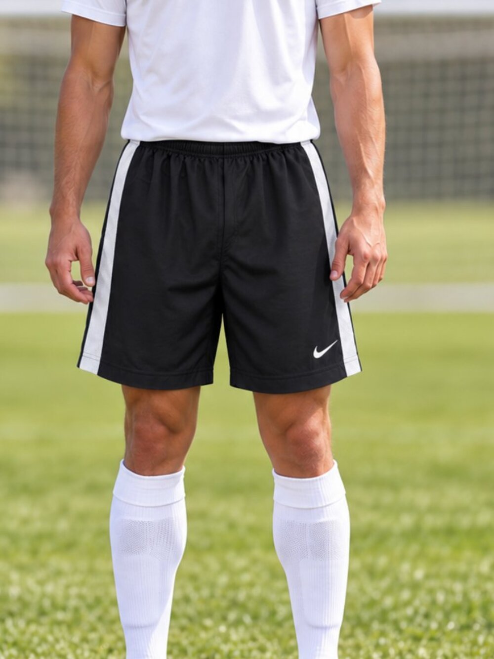 NWOT - 2 pr - Nike Men’s XL Black Soccer Shorts with White Mesh Side Panels